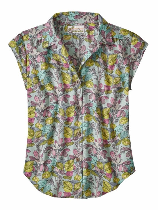 Patagonia Tops - Patagonia Short-Sleeve Button-Down Leaf Print Shirt in Mint, Yellow & Pink